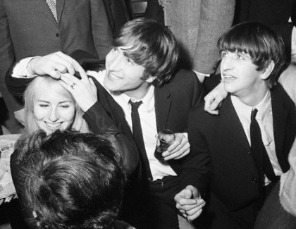 John at the Peppermint Lounge, 1964, with Ringo and wife Cynthia.